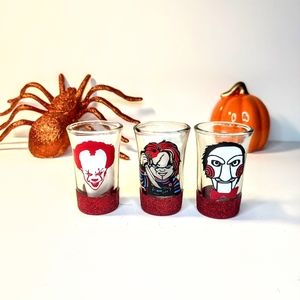 Halloween villain icons pennywise, jigsaw, chucky